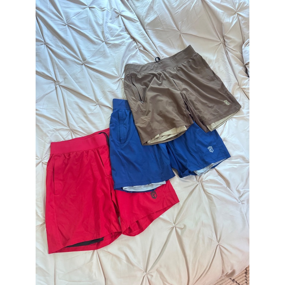 Born Primitive Mens Lined Performance Shorts Bundle 7 Inseam Red Blue Brown L